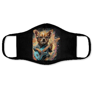 Discover Chihuahua Playing Guitar Face Masks