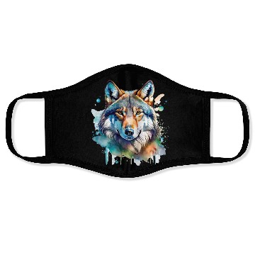 Discover Watercolor Wolf Portrait Face Masks