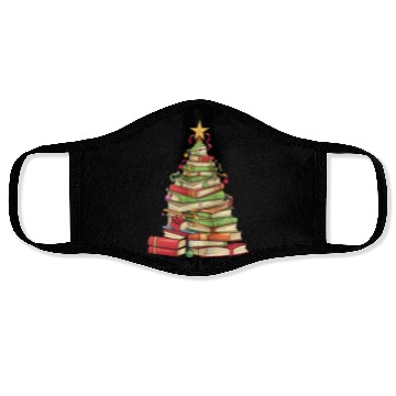 Discover Bookworm Christmas Tree books Face Masks