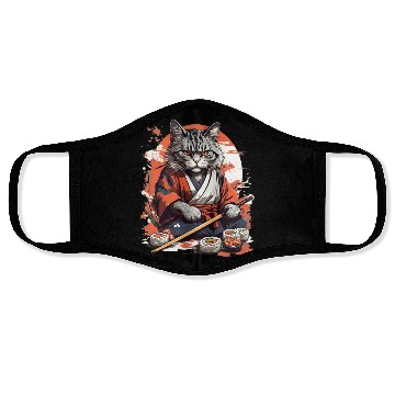 Discover Cat Samurai Sushi Face Masks