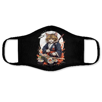 Discover Cat Samurai Sushi Face Masks