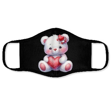 Discover White Teddy Bear Love Valentine's Day Red Heart Face Masks
