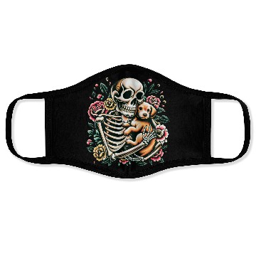 Discover Skeleton Cute Puppy Dog Floral Old School Vintage Face Masks