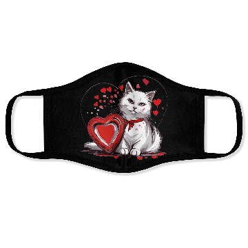 Discover Valentines Day White Cat With Red Heart Box Face Masks