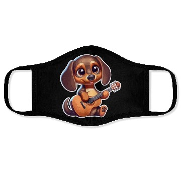 Discover Cute Dachshund playing Guitar Face Masks