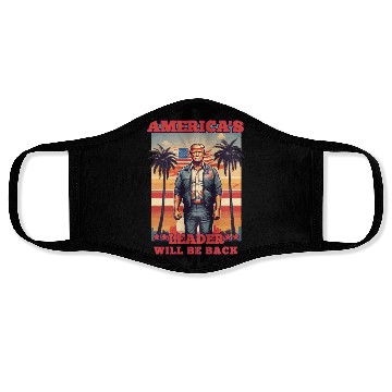 Discover AMERICA'S LEADER WILL BE BACK, DONALD TRUMP RETRO Face Masks