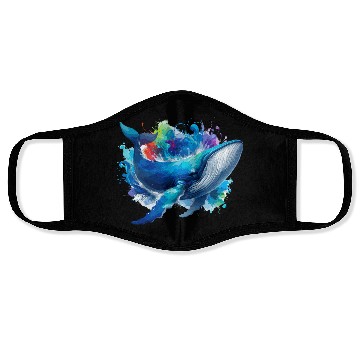 Discover Blue Whale Colourful background Face Masks