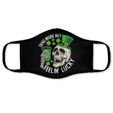 Discover Dead Inside But Feelin' Lucky Skull St Patrick's Face Masks