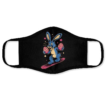 Discover Easter Bunny on a snowboard with Easter eggs Face Masks