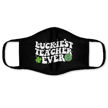 Discover Luckiest Teacher Ever Disco Ball Shamrock Groovy Face Masks