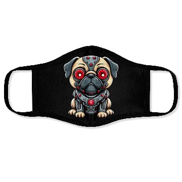 Discover Cyborg Pug with Red Eyes Face Masks