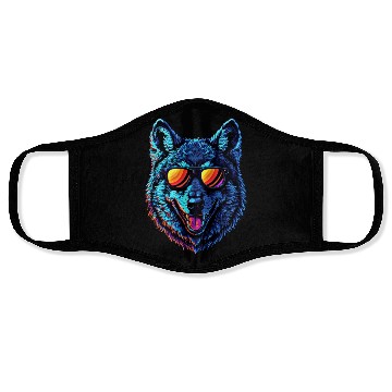 Discover Cool Wolf Face Blue Wolf Wearing Sunglasses Face Masks