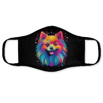 Discover Watercolor Colorful Pomeranian Face Masks