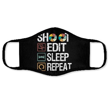 Discover Funny Shoot Edit Sleep Repeat Photography Camera Face Masks