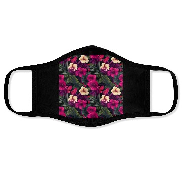 Discover Tropical Pink Flowers Leaves Pattern Face Masks