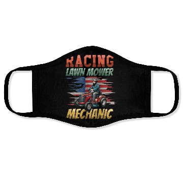 Discover Racing Lawn Mower Mechanic Backyard Face Masks
