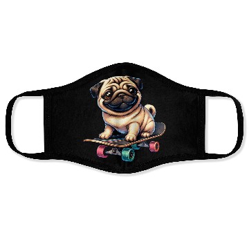 Discover Skateboarding Pug, Dog Skateboarder Face Masks