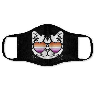 Discover Funny Lesbian Cat with Lesbian Flag Glasses Face Masks