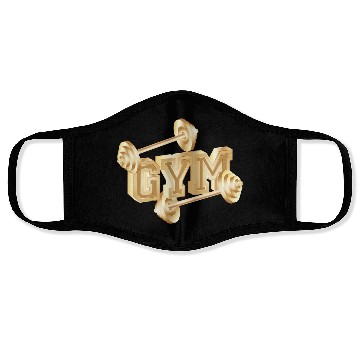 Discover gold dumbbell typography for gym enthusiasts Face Masks