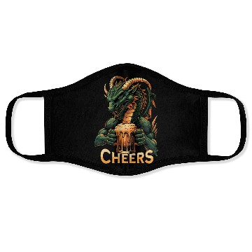 Discover Dragon Drinking Beer Cheers for St Patricks Day Face Masks