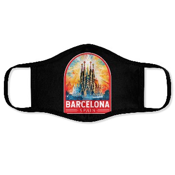 Discover Barcelona Spain Travel Art Emblem Face Masks