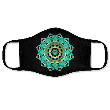 Discover Mandala blue gold black with hearts Face Masks