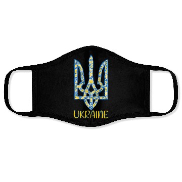 Discover Ukraine trident in Ukrainian flag colors Face Masks