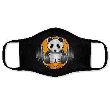 Discover Bodybuilder panda bear with barbell in the gym Face Masks