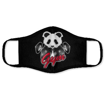 Discover Bodybuilder panda bear with barbell in gym Face Masks