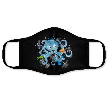 Discover Bodybuilder octopus with dumbbells training Face Masks