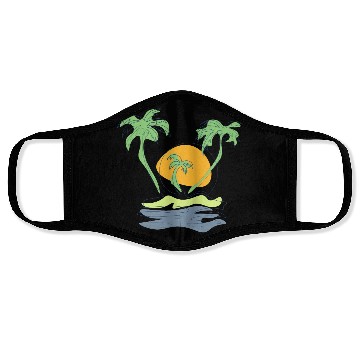 Discover Outline beach scenery with palm trees island Face Masks
