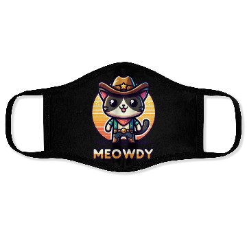 Discover Cute Meowdy Cat Cowboy Pun Face Masks
