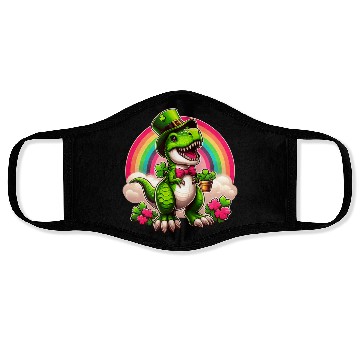 Discover T- Rex Happy St Patricks Day Irish Rainbow Shamro Face Masks