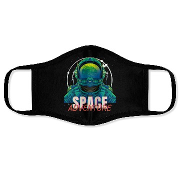 Discover Space Adventure Art (Green Dragon/Astronaut) Face Masks