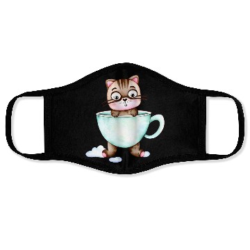 Discover Surprised Silly Cat Wearing Coffee Cup Face Masks