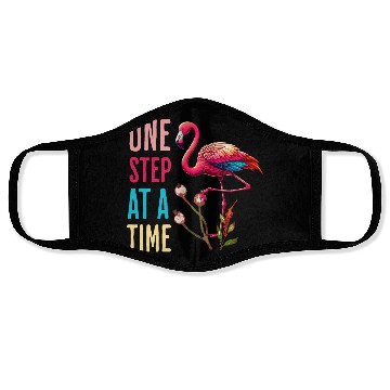 Discover One Step At A Time Flamingo Design Face Masks