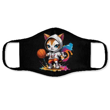 Discover cute cat in Face Masks is playing basketball