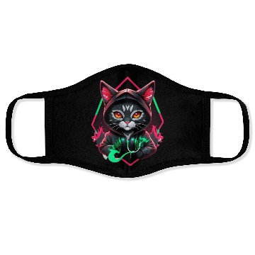 Discover cat wearing jacket and headset Face Masks