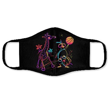 Discover Neon Showdown: Giraffe & Bird's Basketball Duel Face Masks
