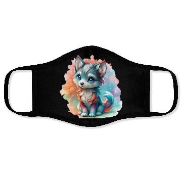 Discover Cute Chibi Grey Wolf For Wolf Lovers Face Masks