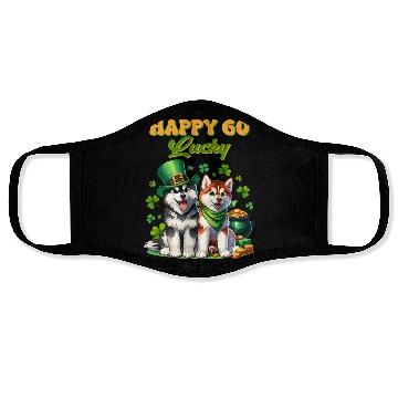 Discover Happy Go Lucky Cute Husky St Patricks Day Face Masks