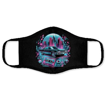 Discover Retro Vintage Car & Cassette Tape Neon Design Face Masks