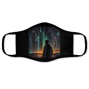 Discover Neon Horizon: A Futuristic Cityscape Face Masks