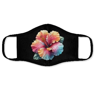 Discover Tropical Hibiscus flower Art illustration Face Masks