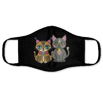 Discover Cute catty couple embroidery design. Face Masks