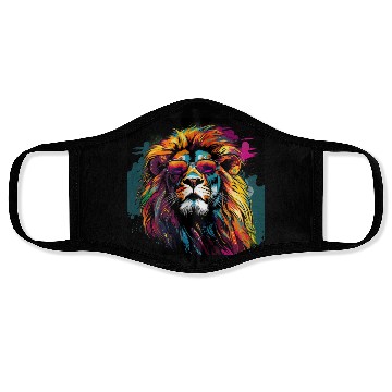 Discover Rainbow Pop Art Lion in Sunglasses Face Masks