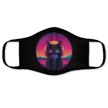 Discover Synthwave Black Cat Face Masks