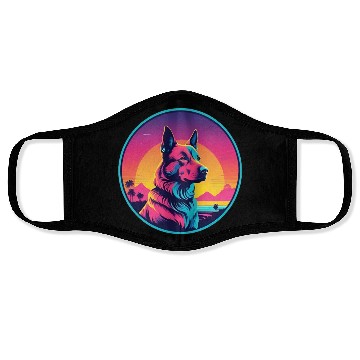Discover Synthwave German Shepherd 1 Face Masks