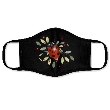 Discover red glowing ladybug with green leaves Face Masks