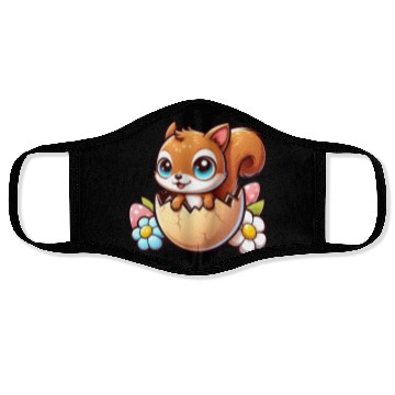 Discover Cute Squirrel with Easter Egg Comic Design Face Masks